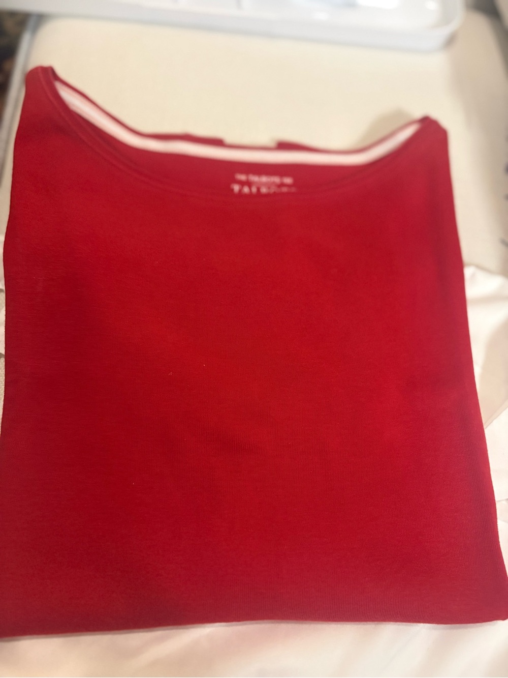 Two Talbots Petite three quarter sleeves cotton tee shirts.  Red and yellow.